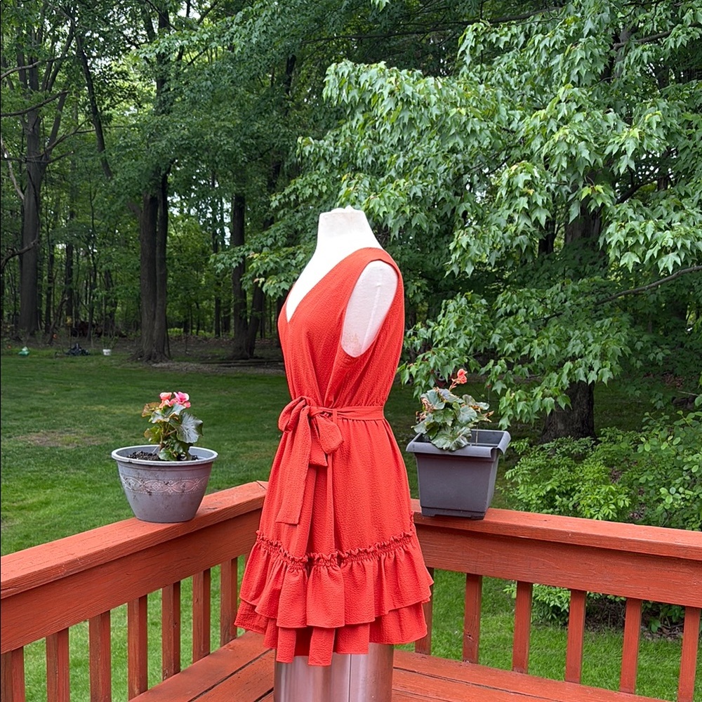 NWOT Calvin Klein Collection Orange Ruched Ruffled Mini Dress - Picture 2 of 14